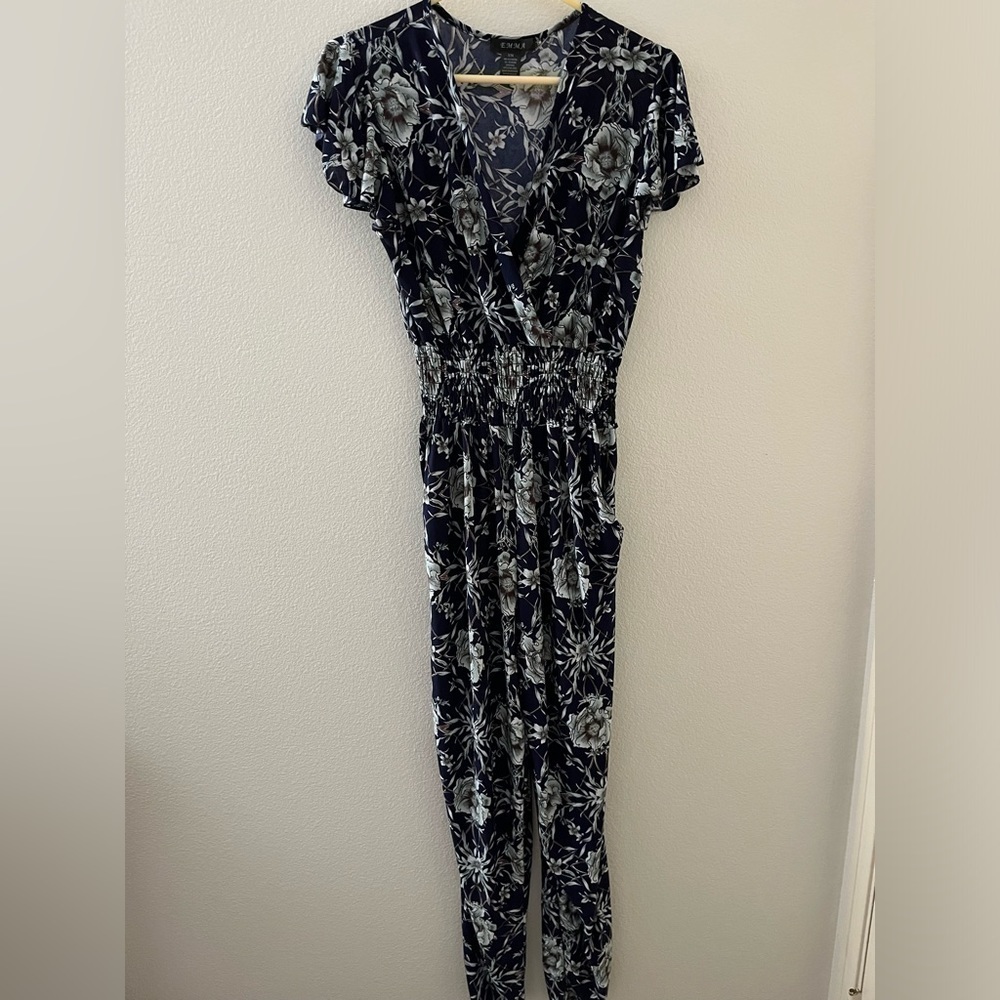 Emma jumpsuit romper elastic waist front pockets S/M